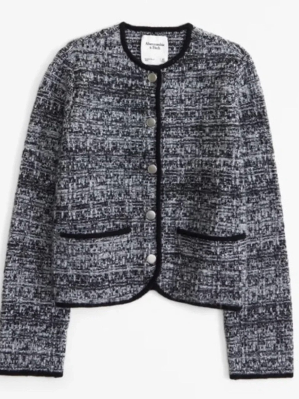Abercrombie & Fitch Black and White Tweed Cropped Blazer